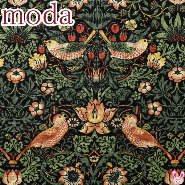 BESTOFMORRISイチゴ泥棒17黒系10cm単位切り売りModaモダ33490-17シーチング生地(402)(20cm以上)