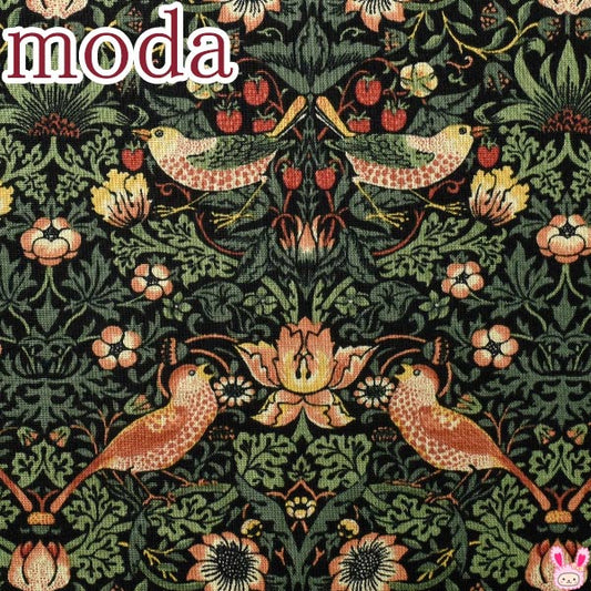BESTOFMORRISイチゴ泥棒17黒系10cm単位切り売りModaモダ33490-17シーチング生地(402)(20cm以上)