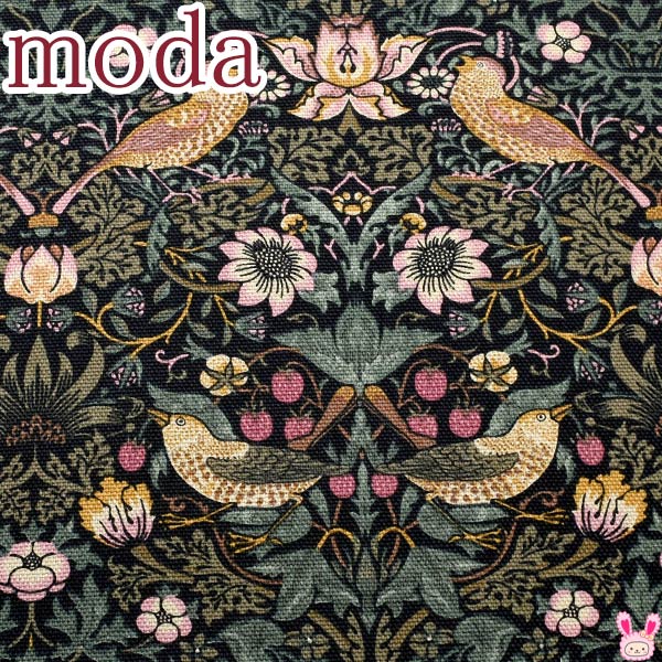 BESTOFMORRISイチゴ泥棒11T黒系10cm単位切り売りModaモダ8176-11Tオックス生地(402)「在庫限り」