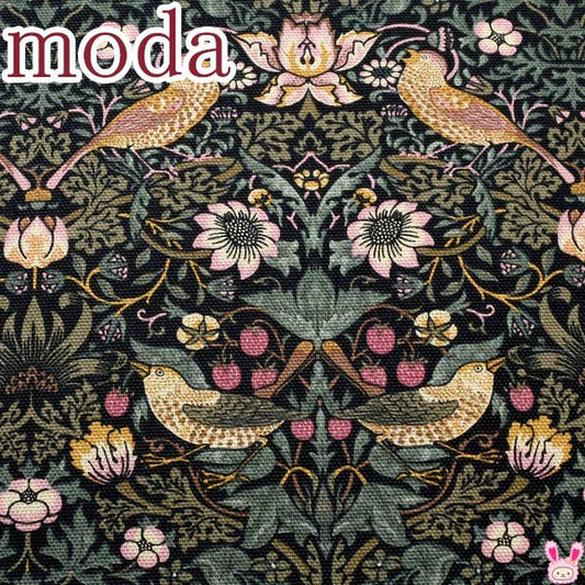 BESTOFMORRISイチゴ泥棒11T黒系10cm単位切り売りModaモダ8176-11Tオックス生地(402)「在庫限り」