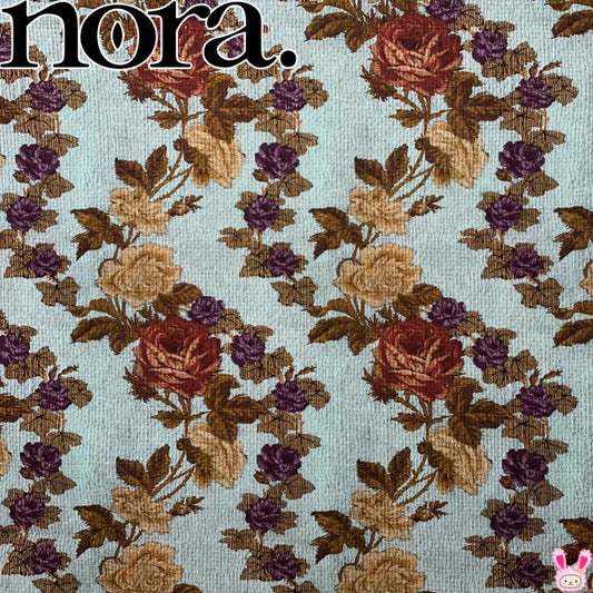 ジャガード織風の薔薇の花Bブルーグリーン系シーチング生地10cm単位切り売りFR1179-BノラNORA.（163）「在庫限り」