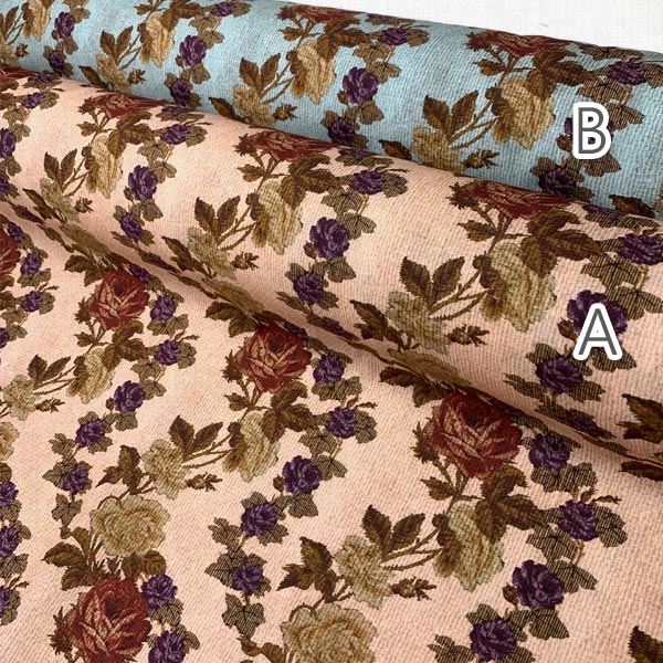 ジャガード織風の薔薇の花Bブルーグリーン系シーチング生地10cm単位切り売りFR1179-BノラNORA.（163）「在庫限り」
