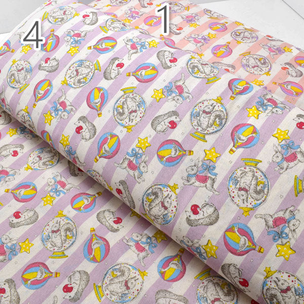 ドリーミングファンタジー＆ストライプ1ピンク系シーチング生地B850382Z双日(217)(30cm以上10cm単位切り売り)「在庫限り」
