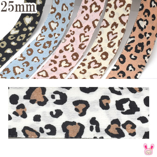25mmナチュラルなヒョウ柄ファブリックリボン2m「在庫限り」
