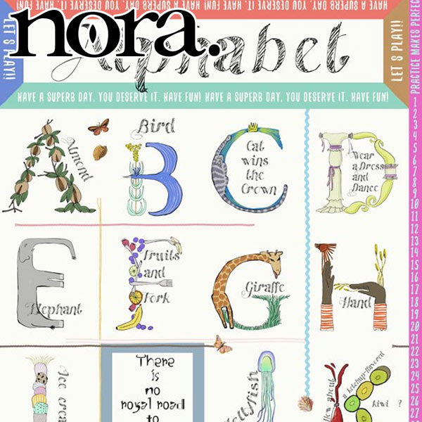 nora.パネル状アルファベットの教室約50cm単位切り売りST1099シーチング生地ノラNORA.(270)パネルカット「在庫限り」