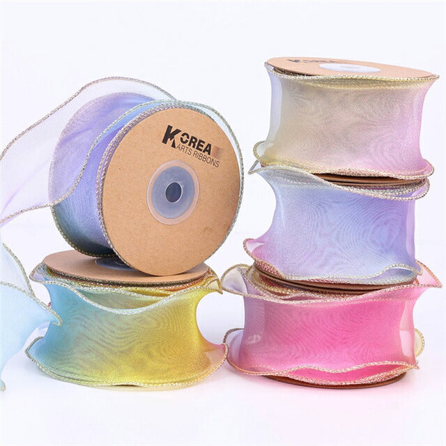 ナイロン糸入りグラデーションゴールドエッジリボンVer.2幅50mm1m単位切り売り