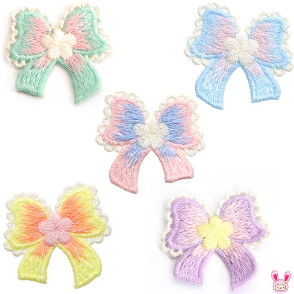 ガーリーリボンとお花の刺繍パーツ6個「在庫限り」