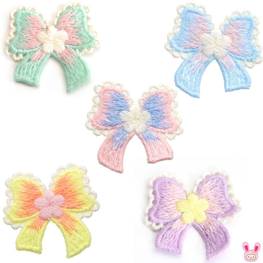 ガーリーリボンとお花の刺繍パーツ6個「在庫限り」