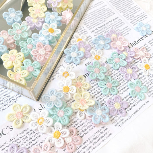 パステルメッシュ風お花の刺繍パーツ10個