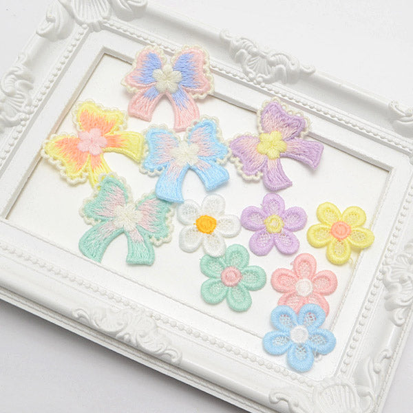 パステルメッシュ風お花の刺繍パーツ10個