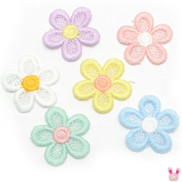 パステルメッシュ風お花の刺繍パーツ10個