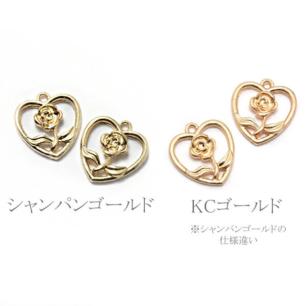 アクセサリーパーツハートとローズのチャーム4個入