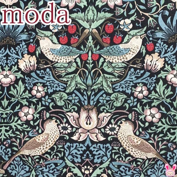 BESTOFMORRISイチゴ泥棒57ブルーグリーン系10cm単位切り売りModaモダ8176-57シーチング生地(402)「在庫限り」