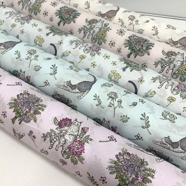 YUWA有輪商店キャッツAiKohnoCパープル系シャーティング生地CatsKA824708（43）(30cm以上10cm単位切り売り)「在庫限り」