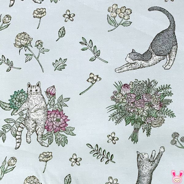 YUWA有輪商店キャッツAiKohnoBブルー系シャーティング生地CatsKA824708（83）(30cm以上10cm単位切り売り)「在庫限り」