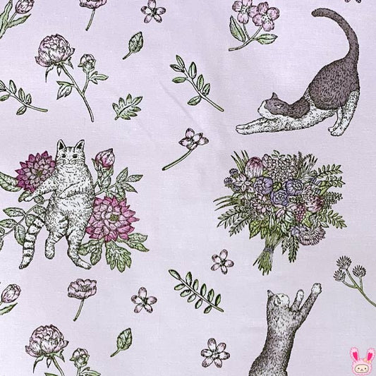 YUWA有輪商店キャッツAiKohnoCパープル系シャーティング生地CatsKA824708（43）(30cm以上10cm単位切り売り)「在庫限り」