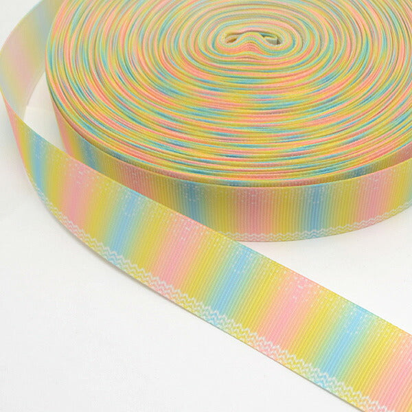 25mmプリントリボンレインボーとジグザグパウダー柄リボン2m「在庫限り」