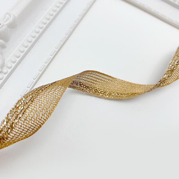 インド刺繍リボン金色メッシュと片側ラメ刺繍リボン幅12mm1m単位切り売り「在庫限り」