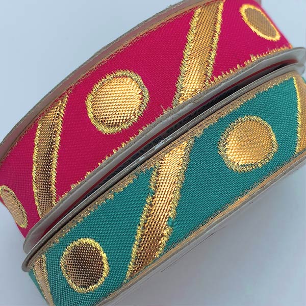 インド刺繍リボン斜めストライプと水玉刺繍リボン幅20mm1m単位切り売り「在庫限り」
