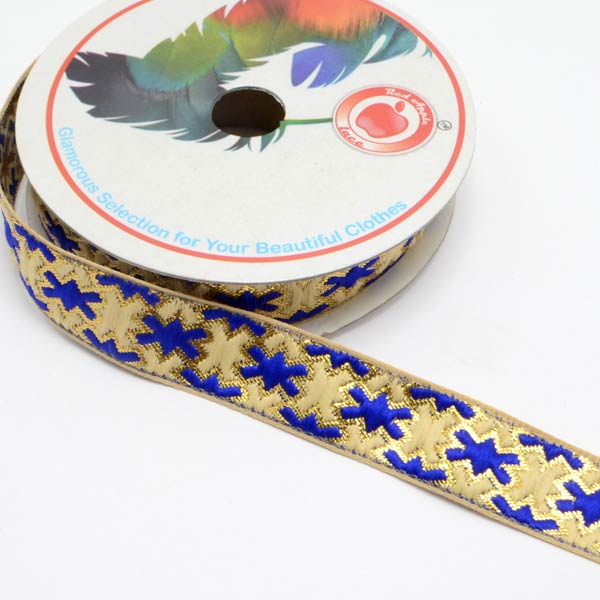 インド刺繍リボン青いクロス風の刺繍リボン幅20mm1m単位切り売り「在庫限り」