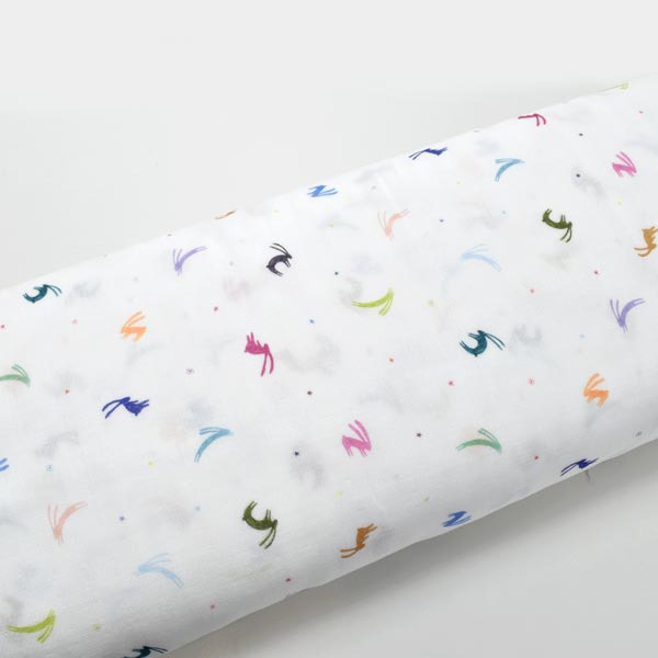 カラフルうさぎのシルエットWガーゼ生地10cm単位切り売りST1209G-AノラNORA.（401）「在庫限り」