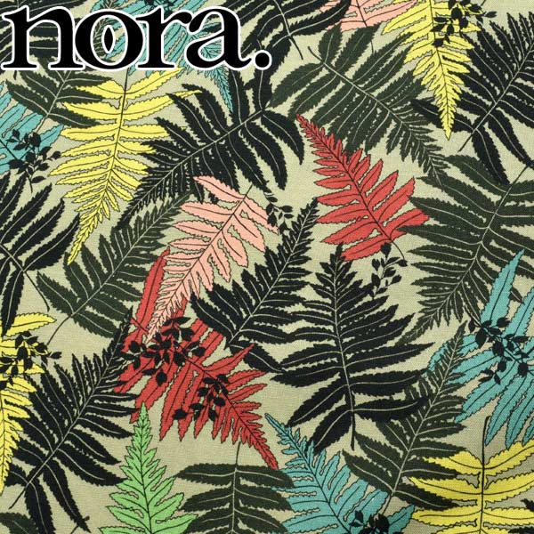 ビビッドジャングル・シダの葉Aカーキ系シーチング生地10cm単位切り売りFR1038ノラNORA.（54）「在庫限り」