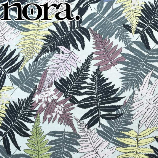 ビビッドジャングル・シダの葉Bブルー系シーチング生地10cm単位切り売りFR1038ノラNORA.（88）「在庫限り」