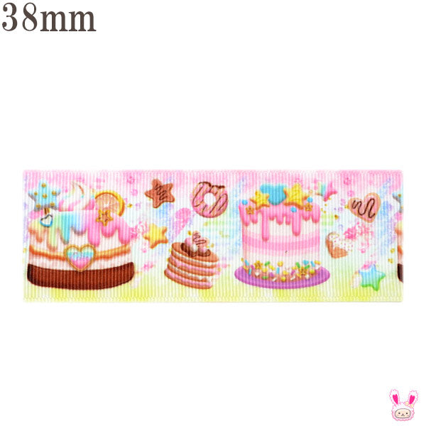 38mmプリントリボンスペシャルケーキタイムリボン2m「在庫限り」