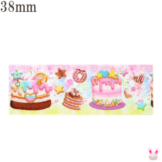 38mmプリントリボンスペシャルケーキタイムリボン2m「在庫限り」