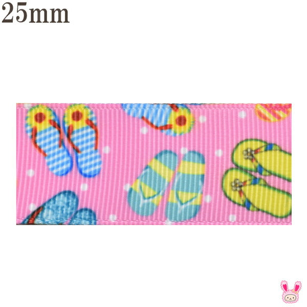 25mmプリントリボンビーチサンダルとドット柄リボン2m「在庫限り」