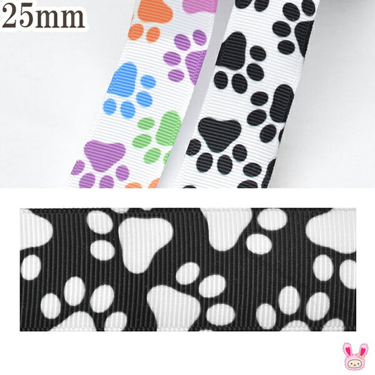 25mmプリントリボン犬の肉球リボン2m
