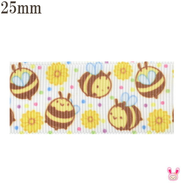 25mmプリントリボンミツバチとフラワーリボン2m★