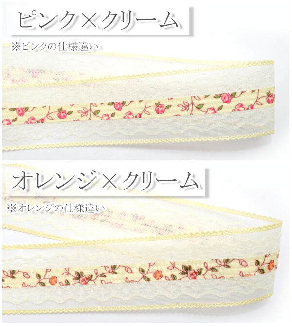 ダブルレースの花柄リボン幅38mm1m単位切り売り