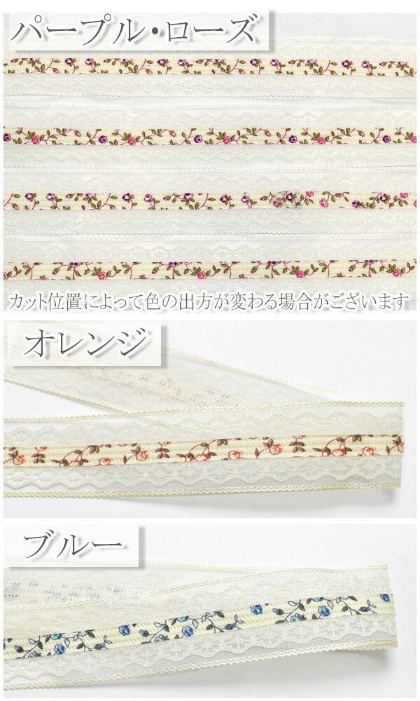 ダブルレースの花柄リボン幅38mm1m単位切り売り