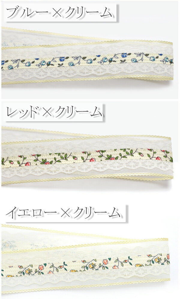 ダブルレースの花柄リボン幅38mm1m単位切り売り
