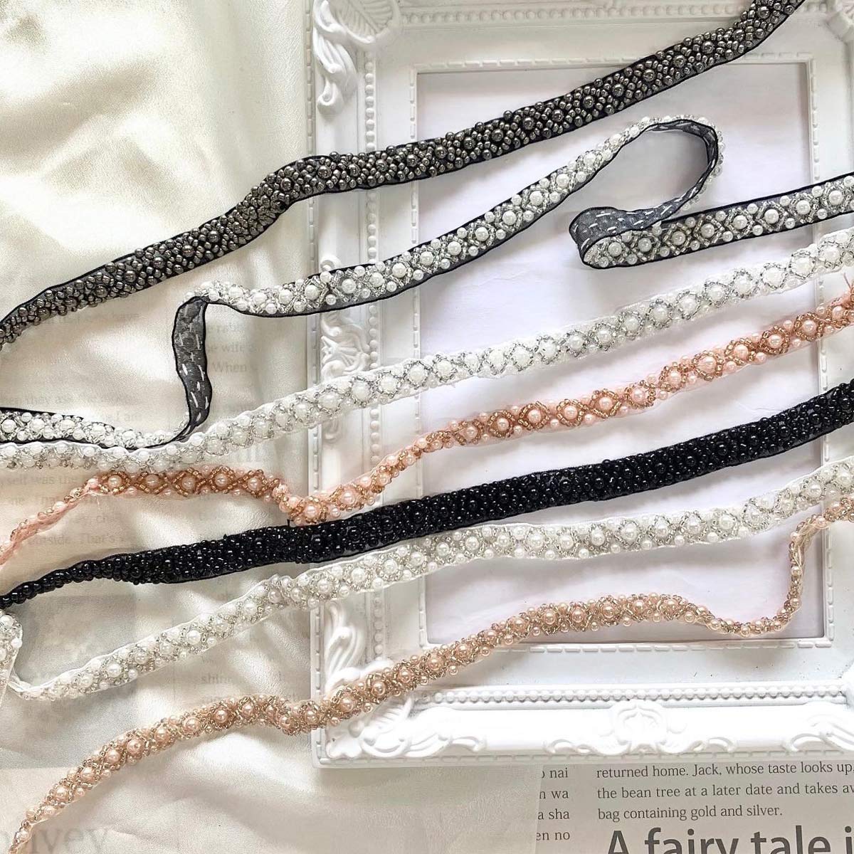 ひし形のビーズの刺繍リボンブレード10cm単位切り売り(30cm以上)