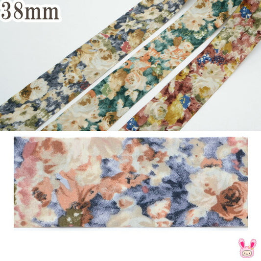 クラシックレトロな花柄ファブリックリボン幅38mm1m単位切り売り(2m以上)「在庫限り」