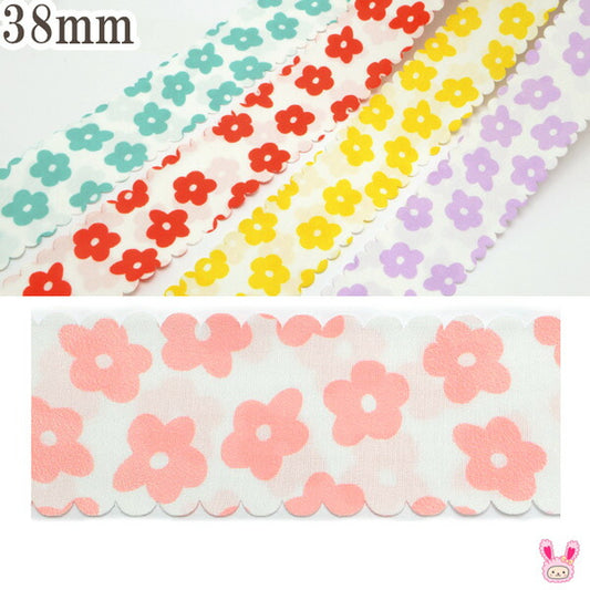 ポップなお花とスカラップファブリックリボン幅38mm2m「在庫限り」