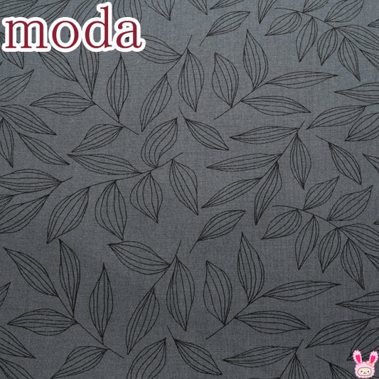 ModaCREATE柳の葉24グレー×ブラック系モダ11522-24シーチング生地(188)(30cm以上10cm単位切り売り)「在庫限り」