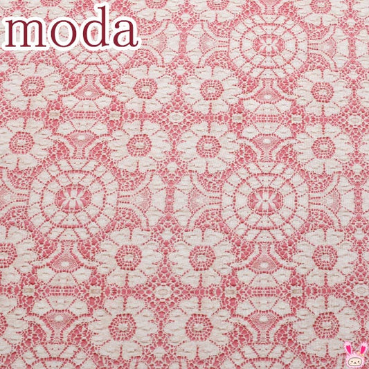 Modaリアル花柄レース13ピンクレッド系モダ7404-13シーチング生地(270)(30cm以上10cm単位切り売り)「在庫限り」