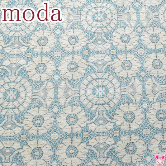 Modaリアル花柄レース16ライトブルー系モダ7404-16シーチング生地(270)(30cm以上10cm単位切り売り)「在庫限り」