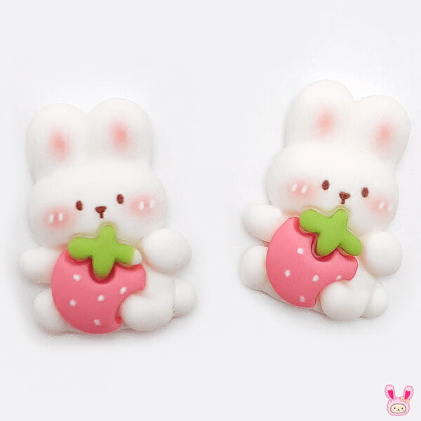 デコパーツぷっくりかわいいおすわり苺とうさちゃんパーツ4個