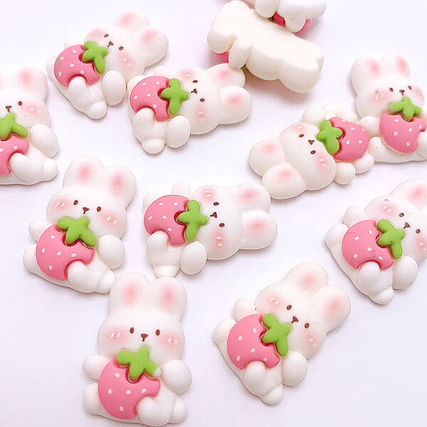 デコパーツぷっくりかわいいおすわり苺とうさちゃんパーツ4個