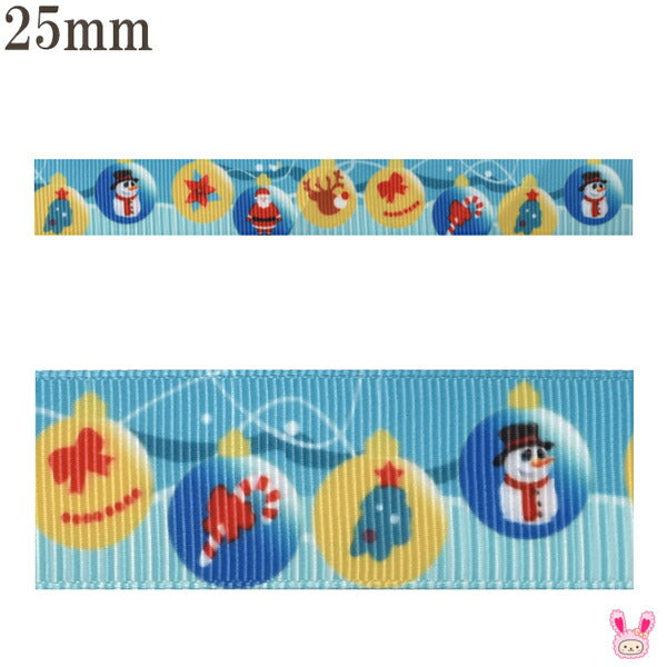 25mmプリントリボンクリスマスクリスマスのオーナメント柄リボン2m「在庫限り」