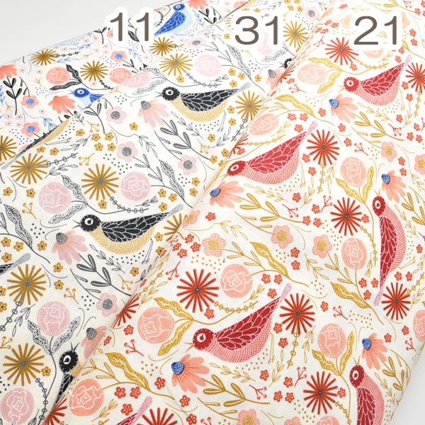 ModaBirdsongハード・ソング揺れる花と小鳥の愛の歌11ブルー系10cm単位切り売りモダ48352シーチング生地(270)「在庫限り」