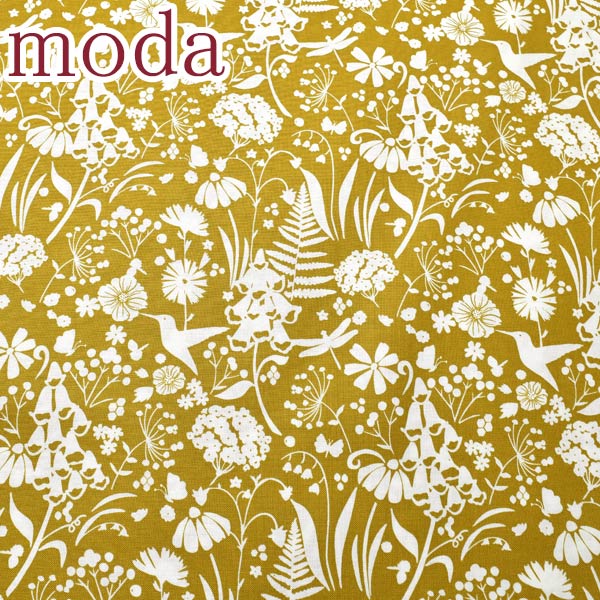 ModaWILDMEADOWワイルド・メドー鳥と放牧地12イエロー系10cm単位切り売りモダ43132シーチング生地(41)「在庫限り」