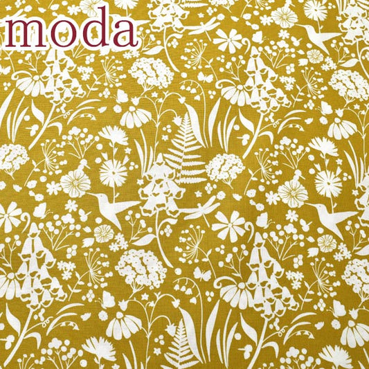 ModaWILDMEADOWワイルド・メドー鳥と放牧地12イエロー系10cm単位切り売りモダ43132シーチング生地(41)「在庫限り」