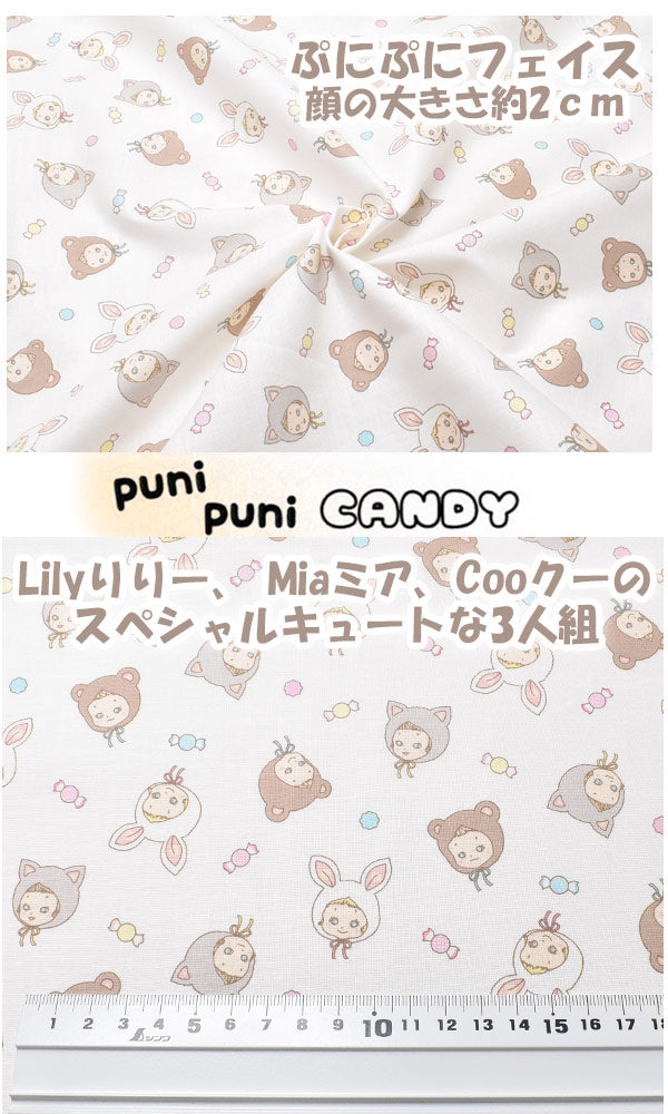 ぷにぷにフェイスAオフホワイト系(30cm以上10cm単位切り売り)キルトゲイトpunipuniCANDYPN1200-13シーチング生地(403)「在庫限り」