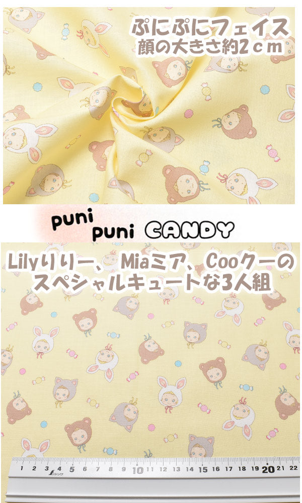 ぷにぷにフェイスCイエロー系10cm単位切り売りキルトゲイトpunipuniCANDYPN1200-13シーチング生地(24)「在庫限り」