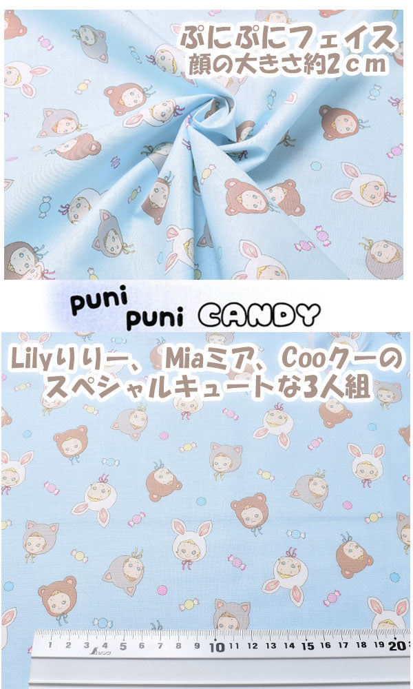 ぷにぷにフェイスE水色系10cm単位切り売りキルトゲイトpunipuniCANDYPN1200-13シーチング生地(88)「在庫限り」